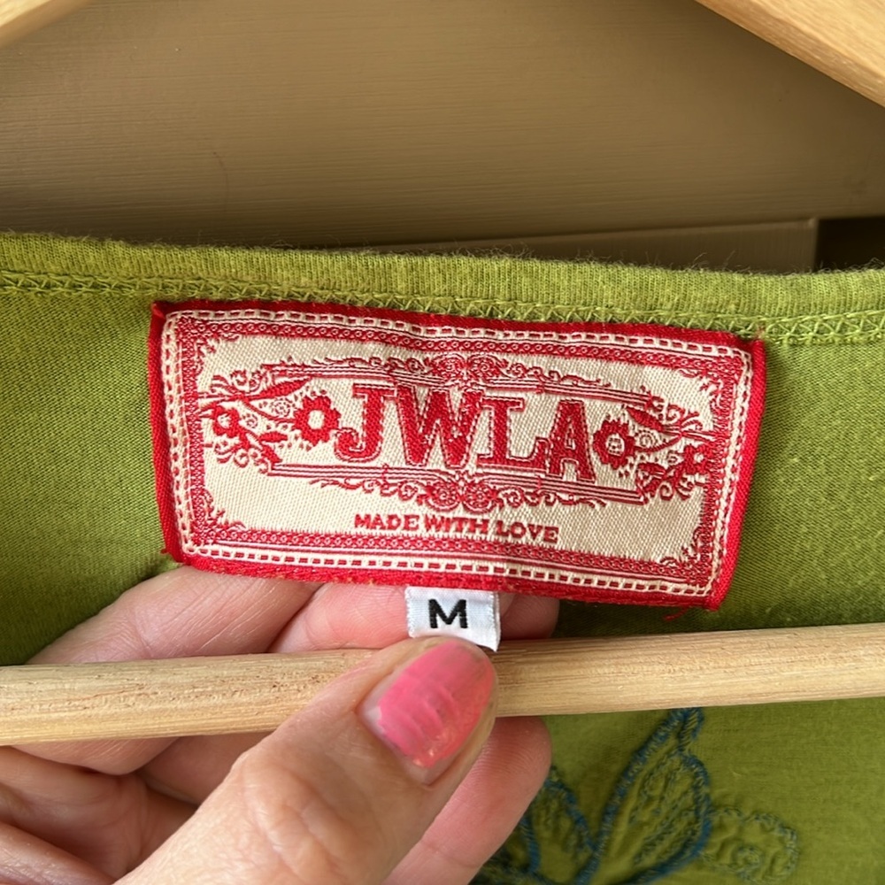 Johnny Was Lime Green Mini Dress with Blue Floral Embroidery - Picture 3 of 8